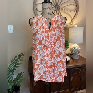 New 41 Hawthorn Orange and White Tropical Print Sleeveless Blouse